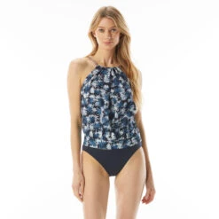 MICHAEL Michael Kors Blouson High Neck Tankini Top - Palm Mix