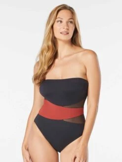 Coco Contours Level Mesh Bandeau Bra Sized Underwire One Piece Swimsuit - Keepsake
