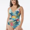 Coco Contours Solitaire V-Neck Bra Sized Underwire One Piece Swimsuit - Rainforest Leaves -Swim Wear Shop T58035 970