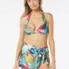 Coco Contours Cameo Halter Bra Sized Underwire Push Up Bikini Top - Rainforest Leaves -Swim Wear Shop T58082 970
