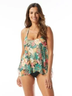 Coco Reef Current Bra Sized Mesh Layer Underwire Tankini Top - Passion Flower