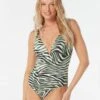 Coco Reef Astra Bra Sized Plunge Underwire One Piece Swimsuit - Wild Zebra -Swim Wear Shop U29484 004