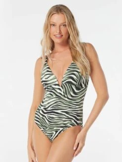 Coco Reef Astra Bra Sized Plunge Underwire One Piece Swimsuit - Wild Zebra