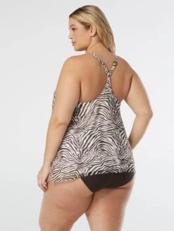 Coco Reef Current Bra Sized Mesh Overlay Tankini Top - Native Zebra -Swim Wear Shop U39035 225 alt03