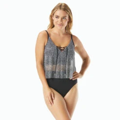 Coco Reef Femme Bra Sized Mesh Layer Underwire Tankini Top - St. Tropez Leopard