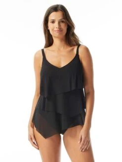 Coco Reef Flourish Bra Sized Tier Mesh Underwire Tankini Top - Classic Solids