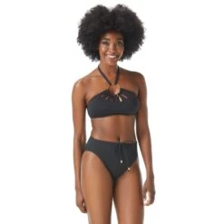 Vince Camuto Logo Ring Cut Out Halter Bikini Top - Solids