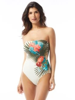 Vince Camuto Bandeau One Piece Swimsuit - Palm Paradise
