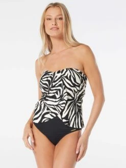 Vince Camuto Draped Bandeau Tankini Top - Optic Zebra
