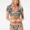 Vince Camuto Cropped Short Sleeve Bikini Top - Optic Zebra -Swim Wear Shop V23725 001