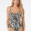 Vince Camuto Cinch Front V-Neck One Piece Swimsuit - Optic Zebra 1 Vince Camuto Cinch Front V-Neck One Piece Swimsuit - Optic Zebra -Swim Wear Shop V23731 001