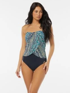Vince Camuto Draped Bandeau Tankini Top - Abstract Animal