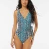 Vince Camuto Surplice Wrap Tie One Piece Swimsuit - Abstract Animal -Swim Wear Shop V28770 408