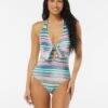 Vince Camuto Tie Front Halter One Piece Swimsuit - Sunbeam Stripe -Swim Wear Shop V29710 970