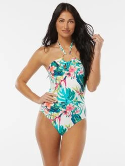 Vince Camuto Logo Ring Halter One Piece Swimsuit - Balines Floral