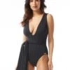 Vince Camuto Plunge V-Neck One Piece Swimsuit - Ripple Effect