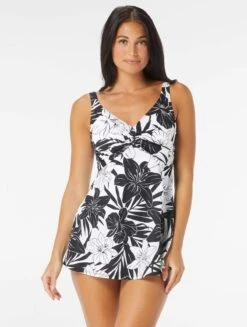 Roxanne Bra Sized Twist Underwire Swim Dress - Midnight Floral