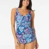 Roxanne Bra Sized V-Neck Sarong One Piece Swimsuit - Royal Paisley