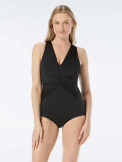 Swim Wear Shop 20 Gabar Chlorine Resistant Draped Twist V-Neck One Piece Swimsuit - Solids