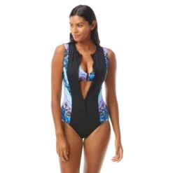 Beach House Sport Thrive Sleeveless Zip Front One Piece Swimsuit - Tie Dye For -Swim Wear Shop h41958 004 alt02