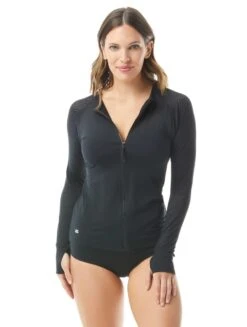 Beach House Sport Ava Zip Front Rash Guard - Beach Solids