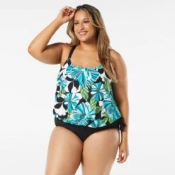 Beach House Swim Plus Size Sarah Side Tie Blouson Tankini Top - Deco Garden