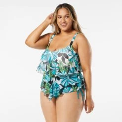 Beach House Swim Plus Size Portia Mesh Layer Tankini Top - Deco Garden