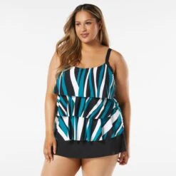 Beach House Swim Plus Size Jane Ruffle Tiered Tankini Top - Wave Pool Stripe -Swim Wear Shop hw08096 001 alt02 1