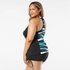 Beach House Swim Plus SIze Erinna Racerback Zipper Front Tankini Top - Wave Pool Stripe -Swim Wear Shop hw08266 001 alt03 1