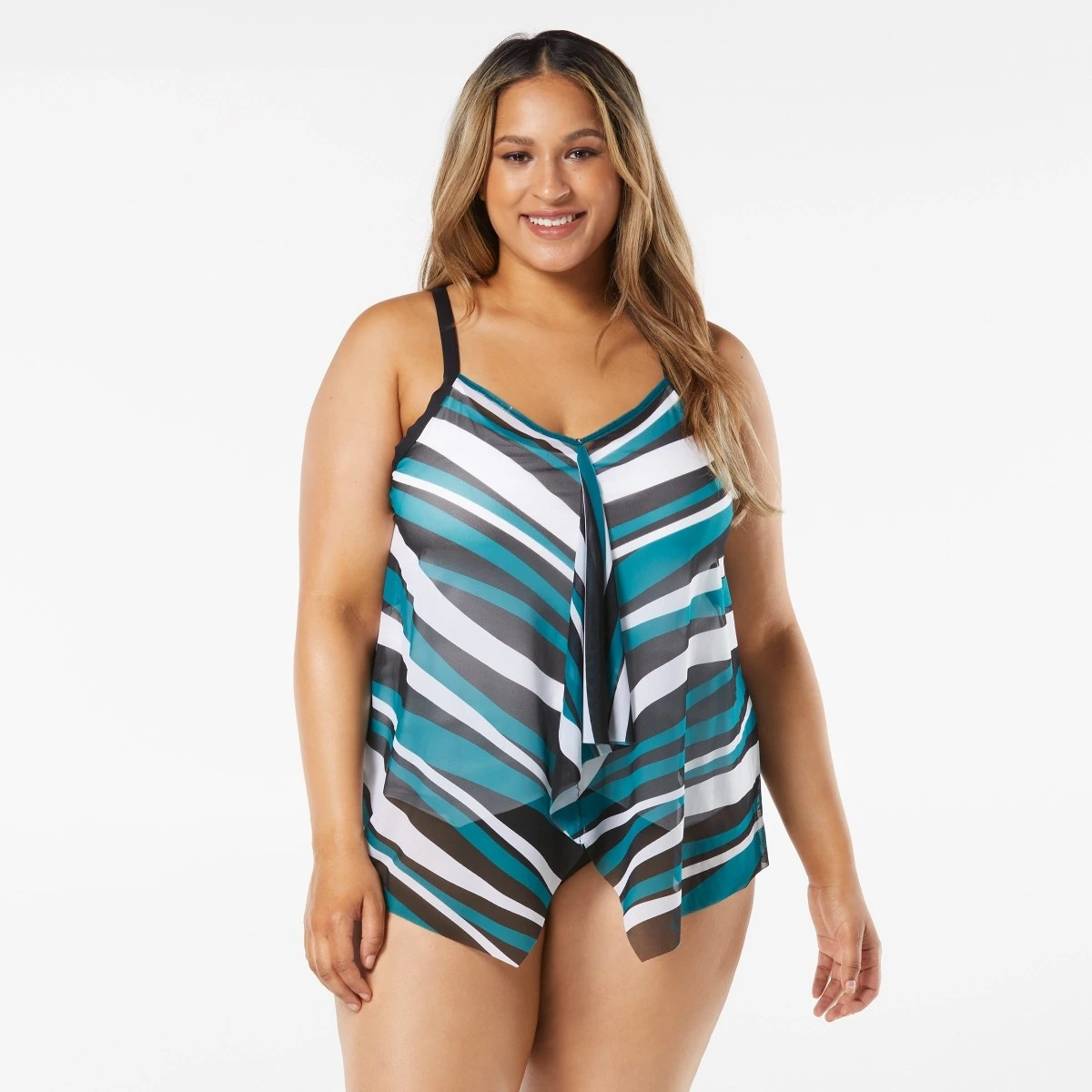 Beach House Swim Plus Size Kerry Mesh Layer Tankini Top - Wave Pool Stripe 3 Beach House Swim Plus Size Kerry Mesh Layer Tankini Top - Wave Pool Stripe
