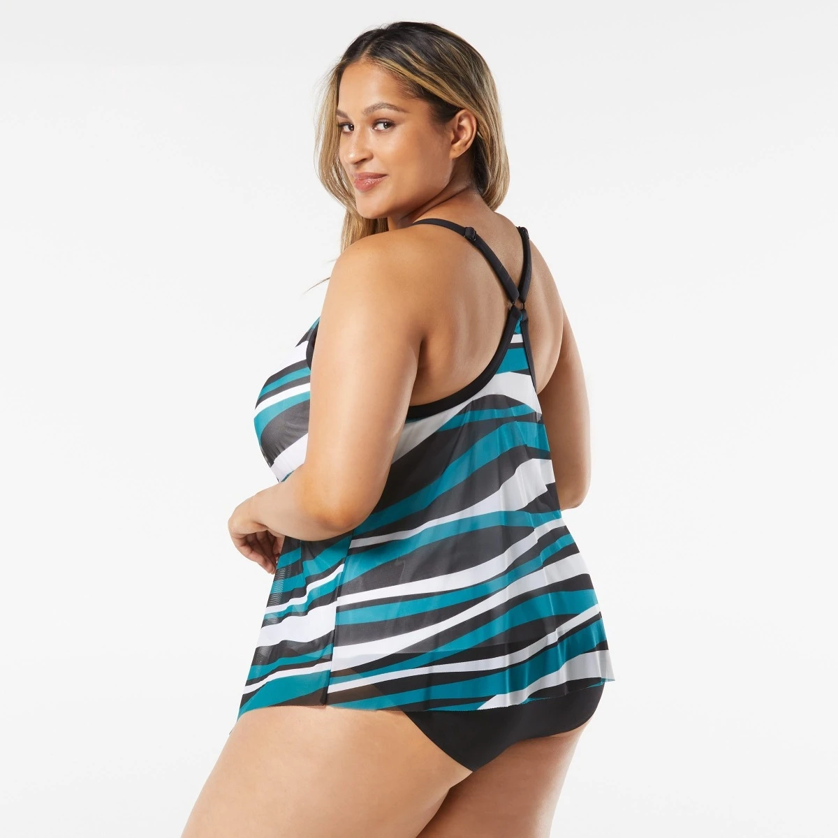 Beach House Swim Plus Size Kerry Mesh Layer Tankini Top - Wave Pool Stripe 4 Beach House Swim Plus Size Kerry Mesh Layer Tankini Top - Wave Pool Stripe - Image 2