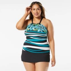 Beach House Swim Plus Size Blair High Neck Tankini Top - Deco Border -Swim Wear Shop hw10130 001 alt02 1