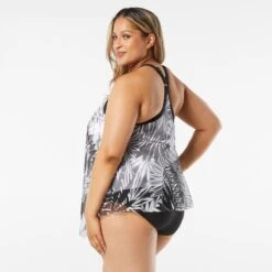 Beach House Swim Plus Size Kerry Mesh Layer Tankini Top - Abstract Palm -Swim Wear Shop hw14355 001 alt01 1