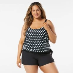 Beach House Swim Plus Size Sarah Side Tie Blouson Tankini Top - Retro Dot -Swim Wear Shop hw16012 001 alt02 1