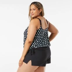 Beach House Swim Plus Size Sarah Side Tie Blouson Tankini Top - Retro Dot -Swim Wear Shop hw16012 001 alt03 1