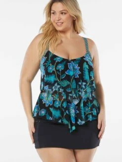 Beach House Swim Plus Size Portia Mesh Layer Tankini Top - Vineyard Floral