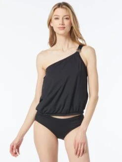 MICHAEL Michael Kors One Shoulder Blouson Tankini Top - Solids