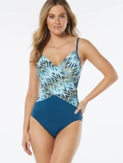 Swim Wear Shop 14 Coco Contours Sterling Bra Sized Underwire One Piece Swimsuit - Mirage Stripe